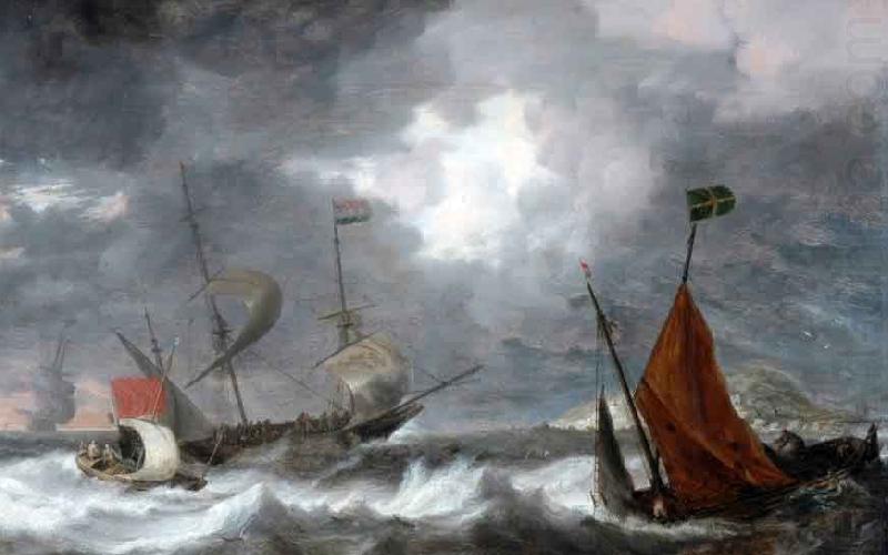 Sea storm with sailing ships, Bonaventura Peeters